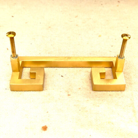 Greek key geometric brass cabinet handle with 95mm center-to-center mounting and two screws