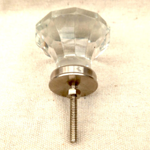 53mm faceted crystal glass cabinet knob with silver-tone collar