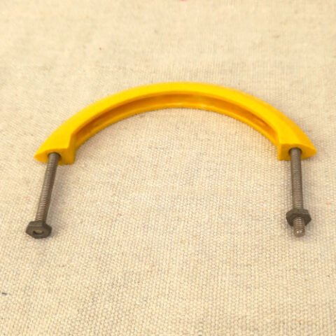 Mid-Century Modern half-round yellow pull handle with 93mm centre-to-centre spacing