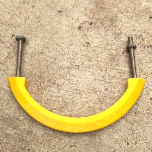 Mid-Century Modern half-round yellow pull handle with 93mm centre-to-centre spacing