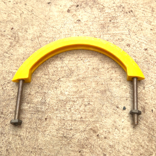 Mid-Century Modern half-round yellow pull handle with 93mm centre-to-centre spacing