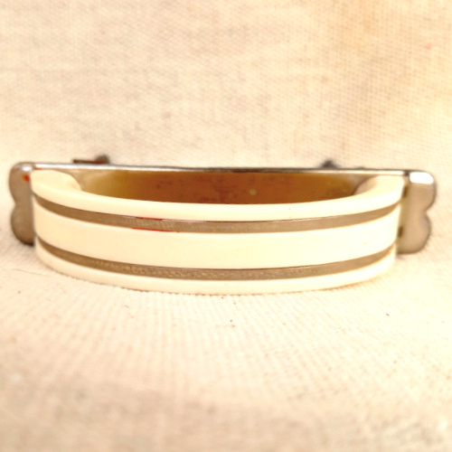 Art Deco ivory cream plastic drawer pull with chrome strip