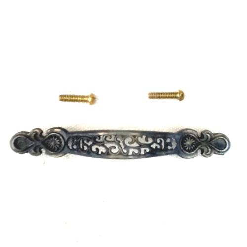 Ornate antique brass pull handle 723 with 76mm centre-to-centre spacing