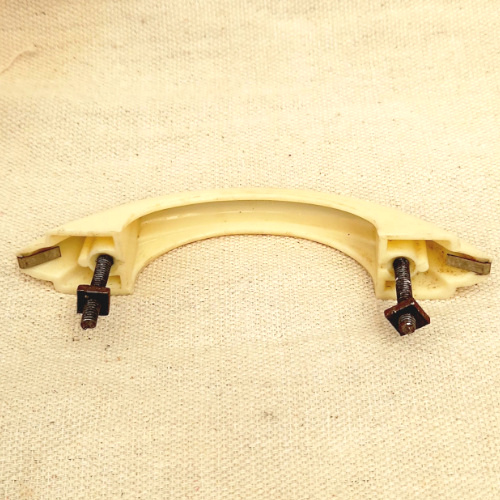 Art Deco ivory plastic pull handle with chrome strip, 77mm C/C