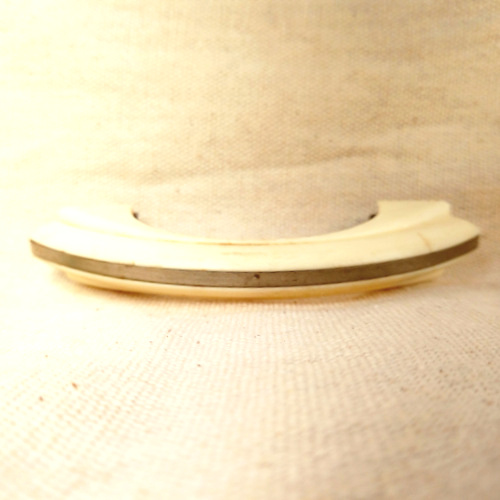 Art Deco ivory plastic pull handle with chrome strip, 77mm C/C