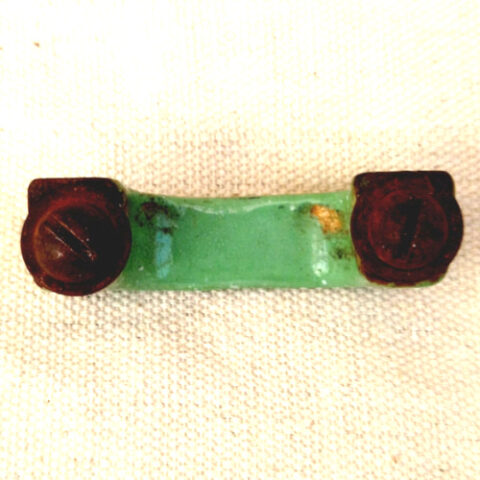 Green enamel cast iron stove handle with 47 mm centre-to-centre mounting holes