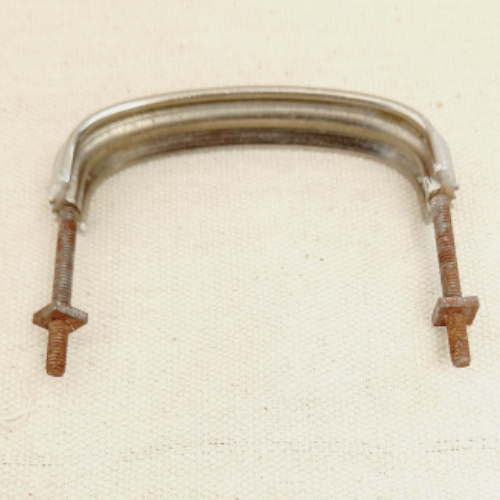 Art Deco chrome pull handle with 77mm centre-to-centre spacing