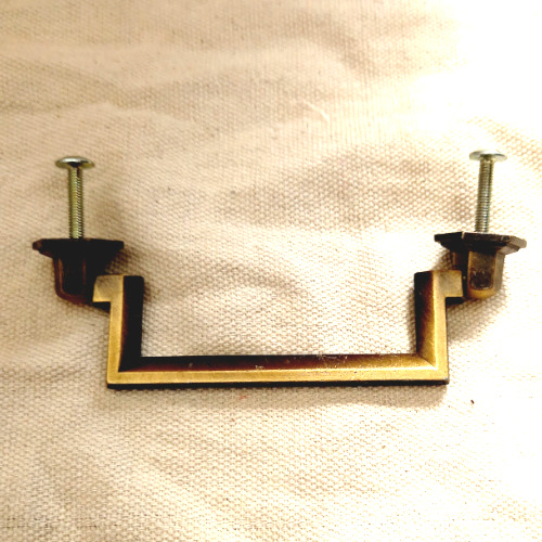 Vintage brass U-shaped pull handle with 98mm centre-to-centre spacing and squared profile