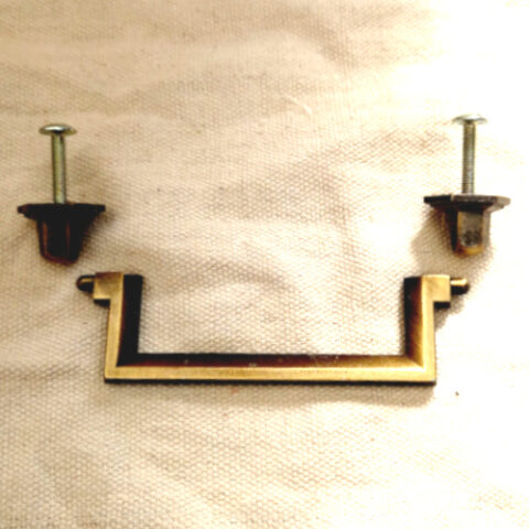 Vintage brass U-shaped pull handle with 98mm centre-to-centre spacing and squared profile