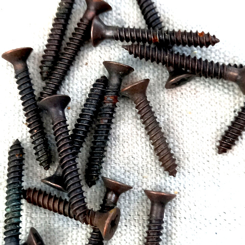 #8 x 1-1/4″ vintage NOS plated bronze antique Pozidrive countersunk screw