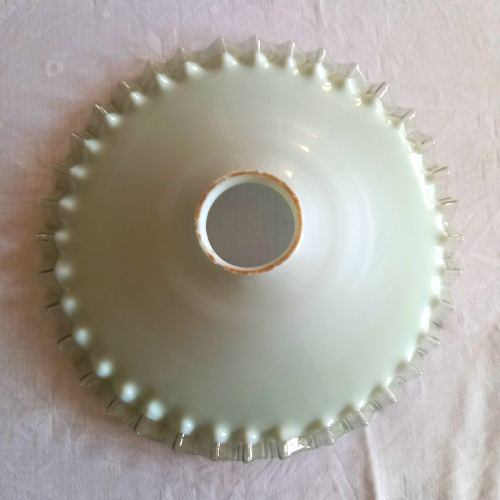 Antique frilled glass pendant lamp shade with a subtle green tint