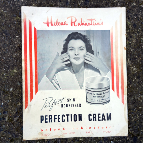 Vintage Helena Rubinstein Perfection Cream advertising sign from around 1940