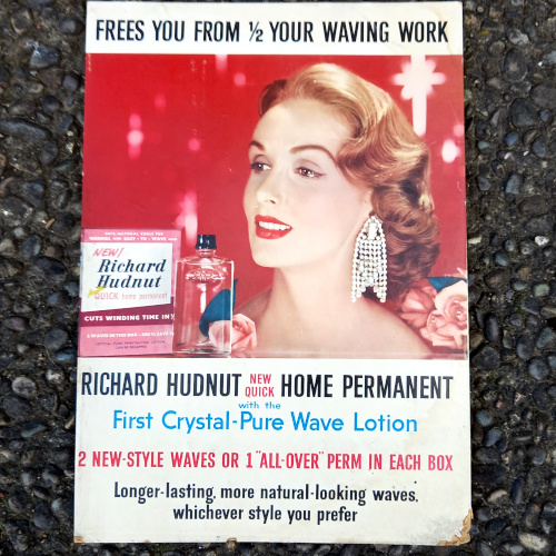 Vintage Richard Hudnut Home Permanent advertising sign with Crystal-Pure Wave Lotion