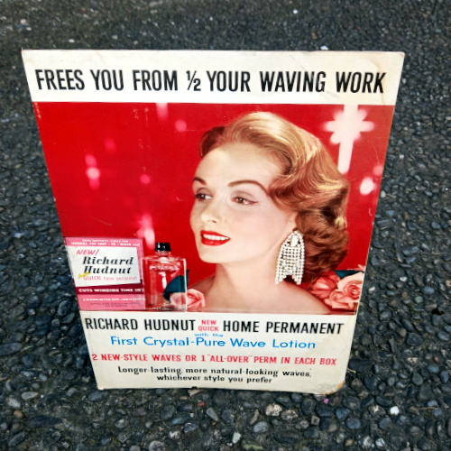 Vintage Richard Hudnut Home Permanent advertising sign with Crystal-Pure Wave Lotion
