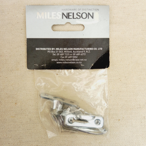 Split Rail left chrome window fastener by Miles Nelson, new old stock