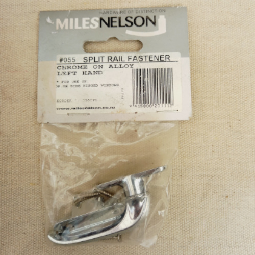 Split Rail left chrome window fastener by Miles Nelson, new old stock
