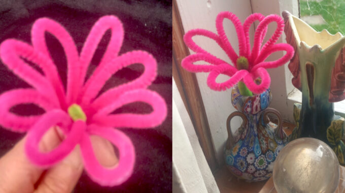 Colourful handmade flowers made from pipe cleaners