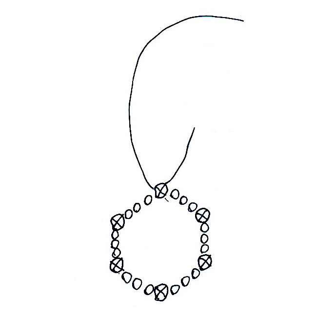 Handmade six-pointed bead star made with round beads, tube beads and wire
