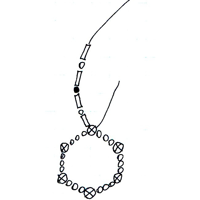 Handmade six-pointed bead star made with round beads, tube beads and wire