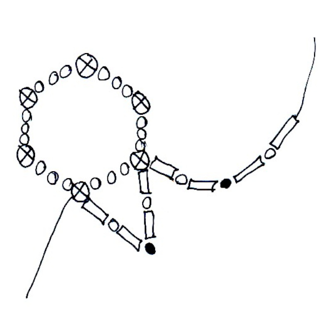 Handmade six-pointed bead star made with round beads, tube beads and wire