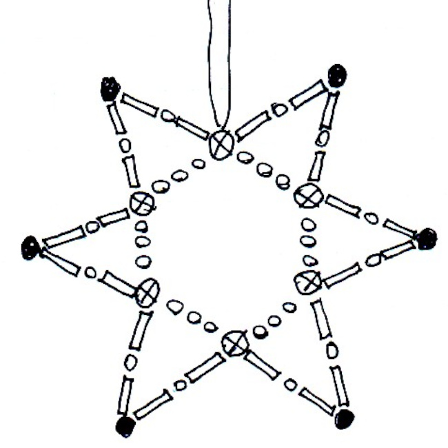 Handmade six-pointed bead star made with round beads, tube beads and wire