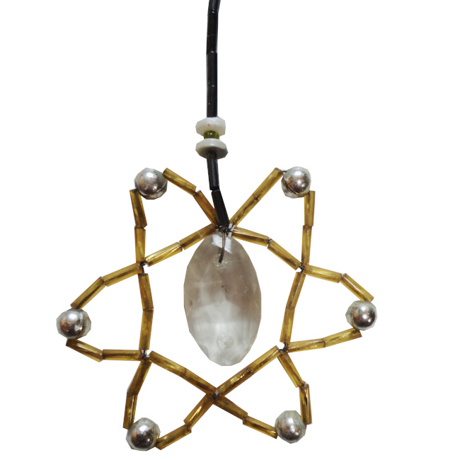 Handmade six-pointed bead star made with round beads, tube beads and wire
