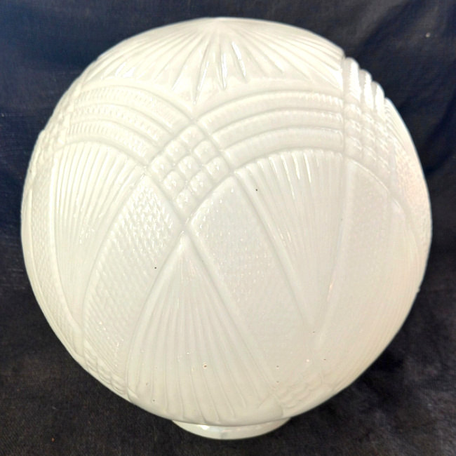 Vintage white opaline glass lamp shade with raised geometric Art Deco pattern
