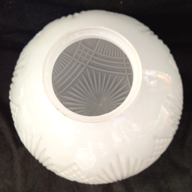 Vintage white opaline glass lamp shade with raised geometric Art Deco pattern