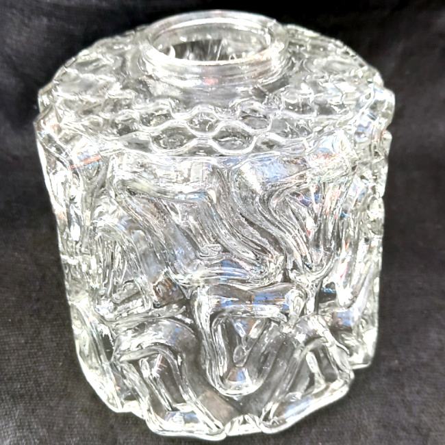 Vintage clear pressed glass tubular lamp shade with raised decorative beaded detailing.