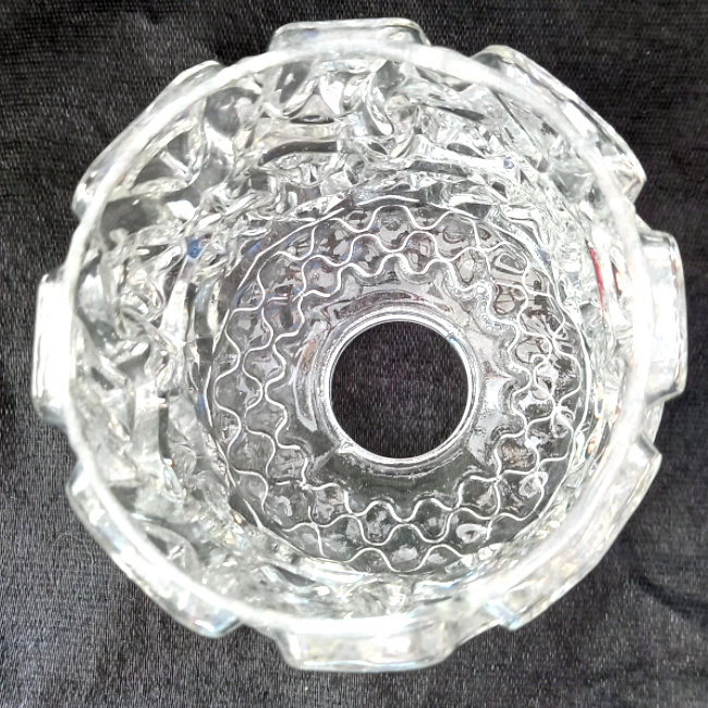 Vintage clear pressed glass tubular lamp shade with raised decorative beaded detailing.