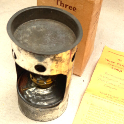 Vintage Three Carboys Cresylene vaporising lamp, an early medical device